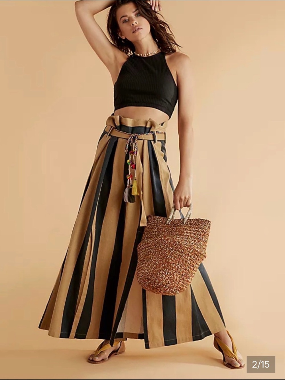 Free People Black and Tan Vertical-Stripe Marjorie Pants